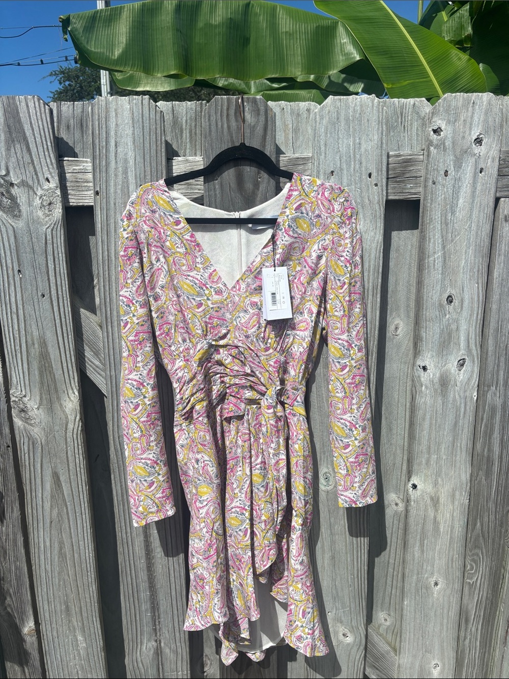 IRO Pink Paisley Asymmetrical Wrap Dress 100% silk
